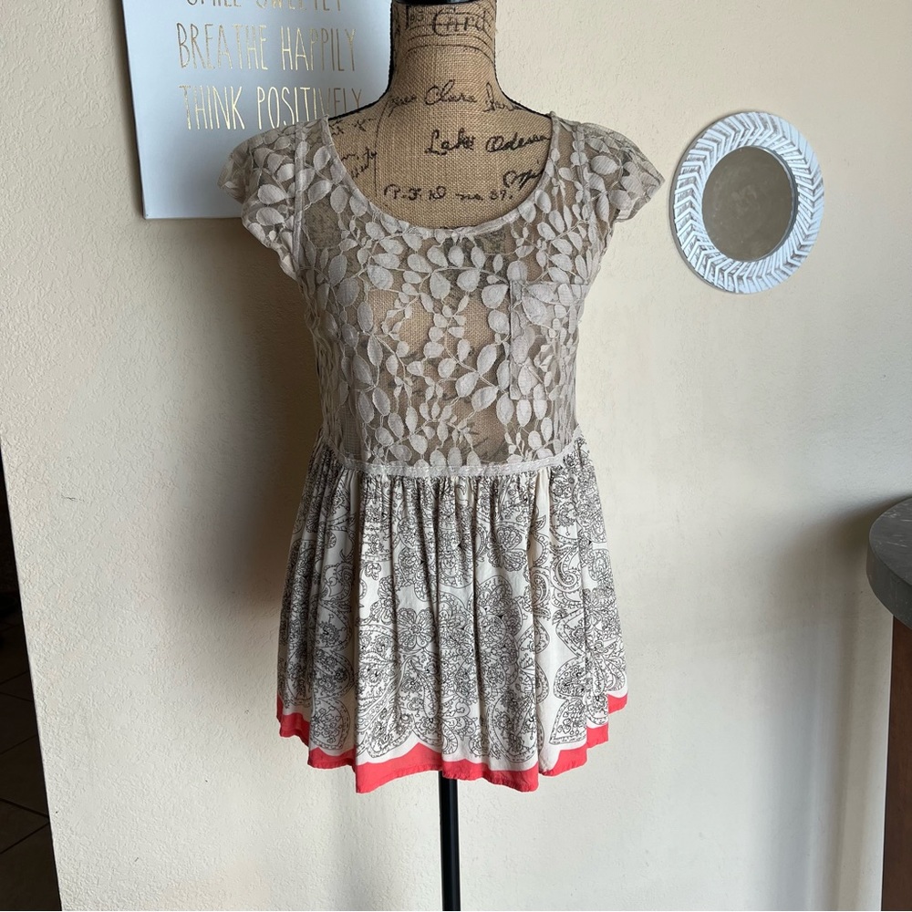 Free People Lace Boho Top Size M Med Medium EUC